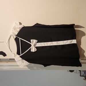 Black & White Bow Top with Lace Sleeves